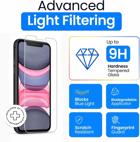 Vista 4 de Ocushield Protector de pantalla de vidrio templado antiluz azul para iPhone XR iPhone 11 6.1" - Protege tus ojos, reduce las migrañas y mejora