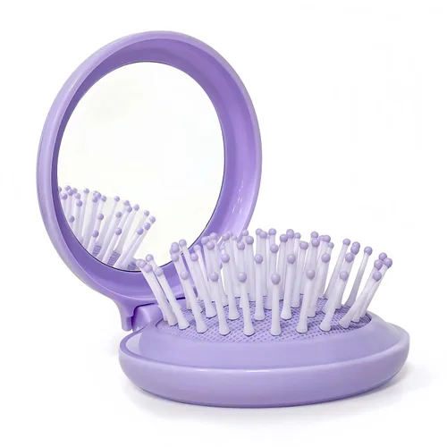 Vista 13 de Juego de cepillo de pelo y espejo de viaje para mujeres, cepillo plegable con espejo compacto para bolso o mochila, lindo regalo azul bebé