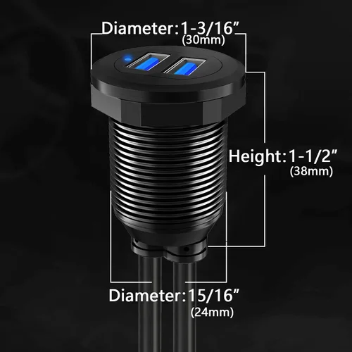 Vista 7 de Cable USB 3.0 de aleación de doble puerto para salpicadero de automóvil, macho a hembra, con indicador LED, cable de extensión para automóvil