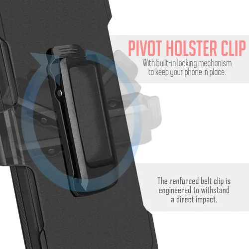 Vista 6 de Funda para T-Mobile Revvl 6 Pro 5G, funda para teléfono con protector de pantalla integrado, clip giratorio para cinturón, protección de cuerpo