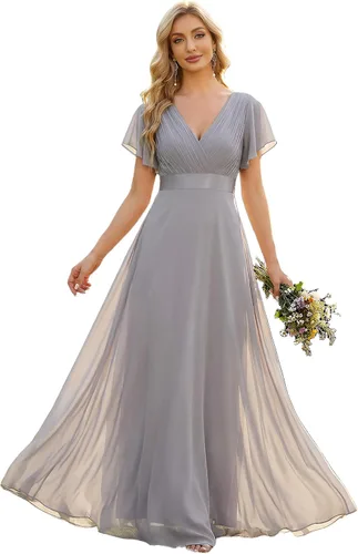 Vista 26 de Ever-Pretty Vestidos formales de mujer para madre de la novia, de manga corta, de chifón, con cintura imperio, de largo hasta el suelo, para dama