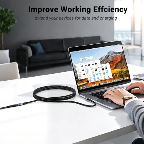 Vista 5 de USB C Extension Cable 6.6FT 2 Packs, 240W Right Angle Fast Charging Long USB4.0 Extender, 5A Quick Charge, 40Gbps Data Transfer, 8K Video Display,90