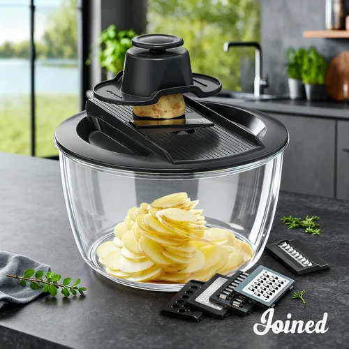 Vista 5 de Joined Centrifugadora Grande para Ensaladas y Cortadora de Mandolina 6 en 1, Centrifugadora de Lechuga Multiuso con Drenaje, Tazón y Colador