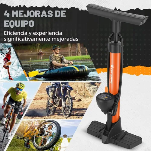 Vista 9 de Bomba de piso para bicicleta, bomba de bicicletas con manómetro, bomba de aire de bicicleta con alta presión de 160 psi, bomba de neumáticos