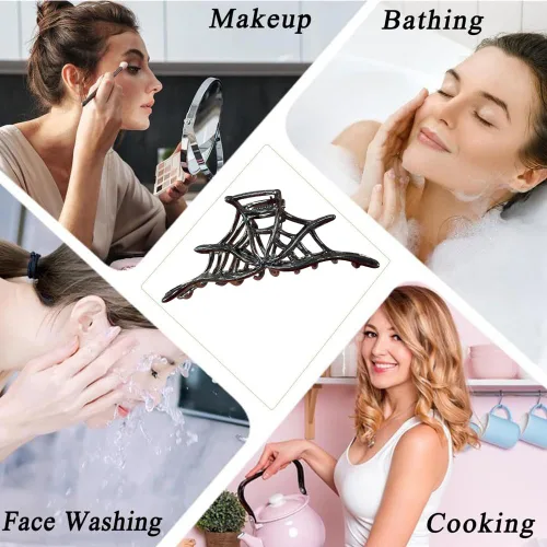 Vista 7 de Pinzas de metal para el cabello con diseño de pinza de telaraña, color negro fuerte y neutro, exquisitos accesorios franceses de lujo para mujeres