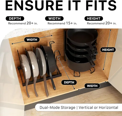 Vista 3 de SIMPLE HOUSEWARE Organizador de sartenes de altura ajustable con 5 compartimentos, color negro