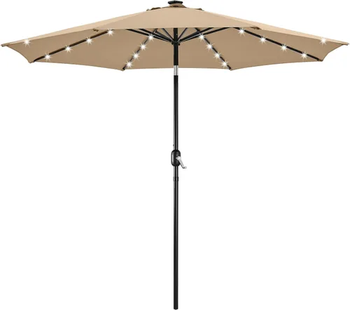 Vista 17 de Yaheetech - Sombrilla solar de patio de 9 pies, sombrilla de mesa con 32 luces LED, 8 varillas/inclinación y sistema de elevación con manivela