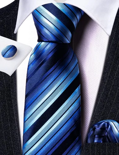 Vista 101 de Barry.Wang Juego de corbatas para hombre, corbata de seda a rayas, tejido a cuadros, gemelos formales, negocios, boda