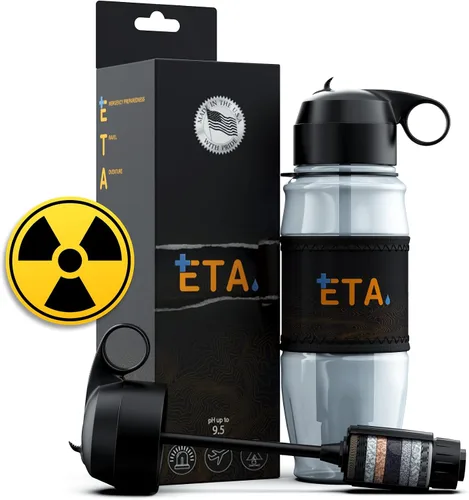 Vista 16 de ETA Botella alcalina con filtro de agua para viajes, camping, senderismo, mochileros, emergencias, supervivencia. Elimina hasta el 99.99%