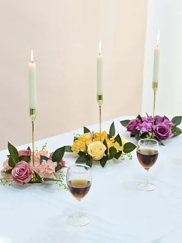 Vista 8 de Portavelas de flores hechas a mano de 8 pulgadas, portavelas rústico, centro de mesa de boda, decoración de mesa de Navidad [blanco], anillo de vela