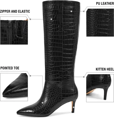 Vista 22 de wetkiss Botas altas hasta la rodilla para mujer, con tacón de gatito y diseño de punta puntiaguda, clásicas y sexys