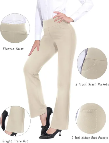 Vista 4 de ZTN Pantalones de vestir de cintura alta para mujer, pantalones de trabajo con control de abdomen, pantalones casuales de negocios con 4 bolsillos