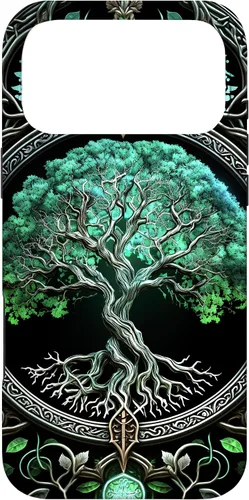 Vista 22 de Tree of Life Yoga Spiritual Celtic Viking Green Black Case for iPhone 17