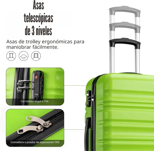 Vista 4 de LONG VACATION - Set de 4 maletas para equipaje de mano, de plástico duro ABS, con candado TSA y ruedas, Manzana Verde (Apple Green), Juego de 6