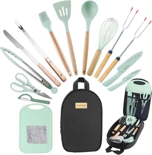 Vista 12 de Accesorios de camping, juego de utensilios de cocina, juego de utensilios de cocina portátiles para campamento al aire libre, equipo esencial