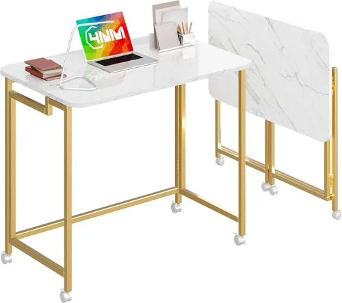 Vista 9 de 4NM Escritorio de computadora rodante móvil pequeño de 23.6", mesa carrito plegable para laptop con ruedas, escritorio de oficina portátil para Todo