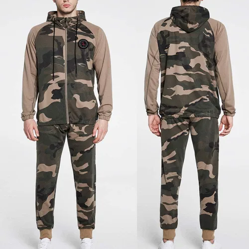 Vista 4 de Conjunto deportivo de 2 piezas con capucha para hombre, casual, cómodo, camuflaje, para hombre