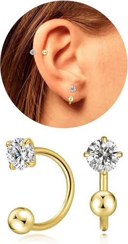 Vista 19 de Pequeños aretes de piedra natal natural de 0.118 pulgadas para mujeres, adolescentes y niñas, pequeños aretes de medio aro para cartílago