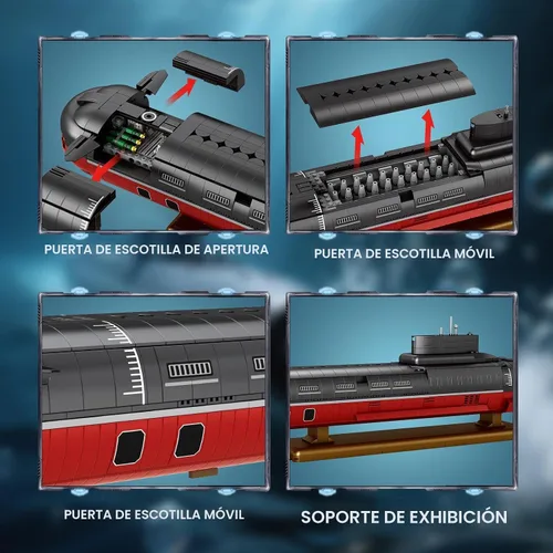 Vista 5 de Reobrix Juego de construcción de submarino nuclear para adultos, kit de modelo de submarino nuclear de clase tifón, decoración coleccionable