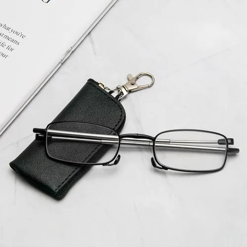 Vista 6 de Paquete de 3 lentes de lectura plegables con llavero, bolsas compactas, para mujeres y hombres, bloqueo de luz azul, bisagra de resorte, lectores