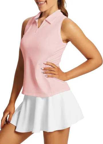 Vista 7 de BALEAF Camisetas de golf para mujer, sin mangas, polo de tenis, espalda cruzada, con cuello atlético, de secado rápido