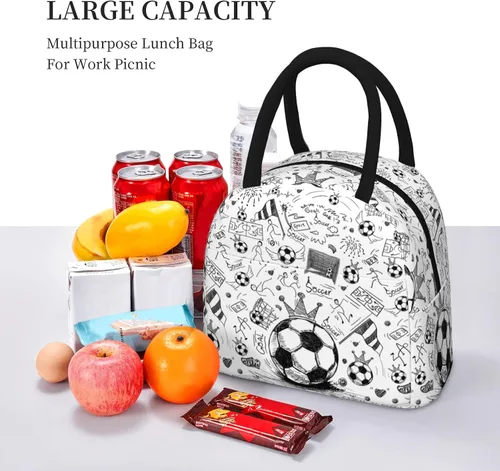 Vista 6 de Fiambrera de fútbol con bola portátil aislada, bolsas de almuerzo reutilizables para niños, niñas, hombres, mujeres, escuela, trabajo, oficina