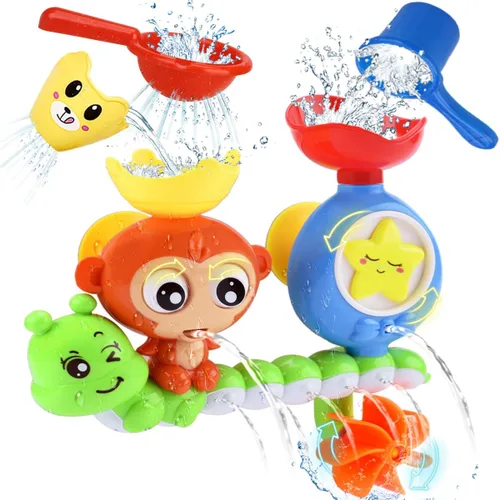 Vista 8 de Juguetes de baño para niñas para niños de 1 a 3 años Mesa de agua con ventosa y rotación Juguetes de bañera para niños pequeños con tazas apilables