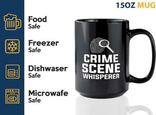 Vista 4 de Taza de café detective de 15 onzas, color negro, susurrador de escena del crimen, oficial de policía, policía, patrulla, detective, policía