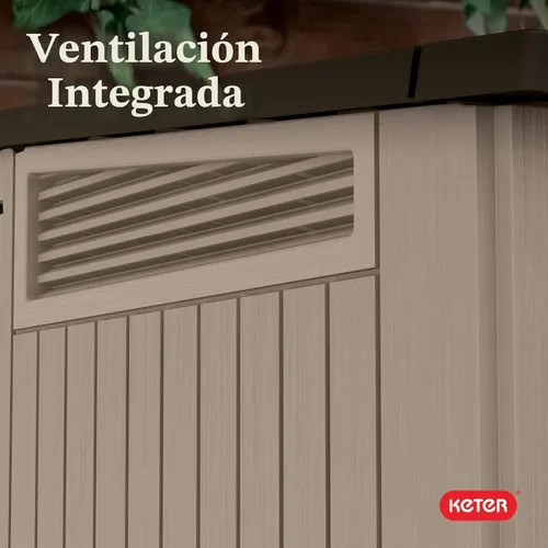 Vista 14 de Keter Store-It-Out MIDI - Cobertizo de almacenamiento de resina para exteriores, gabinete horizontal resistente a la intemperie para botes de Beige
