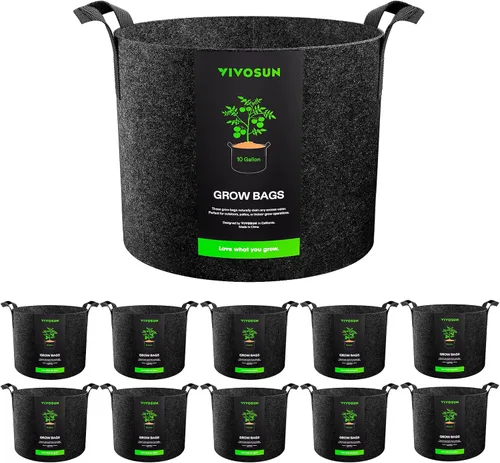 Vista 15 de VIVOSUN Paquete de 10 bolsas de cultivo de 1 galón, macetas de tela reforzadas para jardinería, color negro
