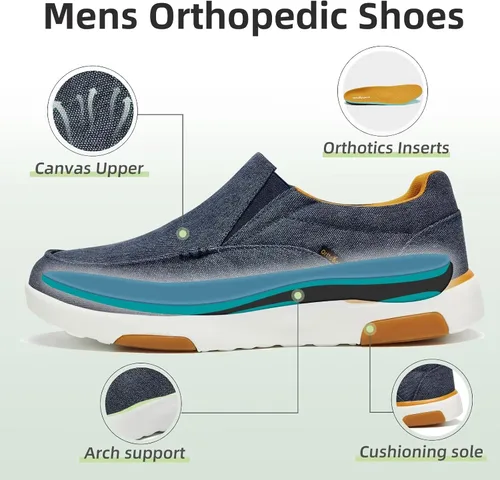 Vista 3 de OrthoComfoot Zapatos ortopédicos cómodos sin cordones para hombre con soporte de arco, mocasines ortopédicos para fascitis plantar, zapatos de lona