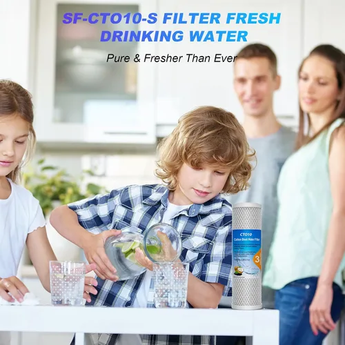 Vista 6 de Cartucho de filtro de agua de sedimentos de carbono CTO para toda la casa de 1 micrón, 2.5 x 10 pulgadas, compatible con DuPont WFPFC8002