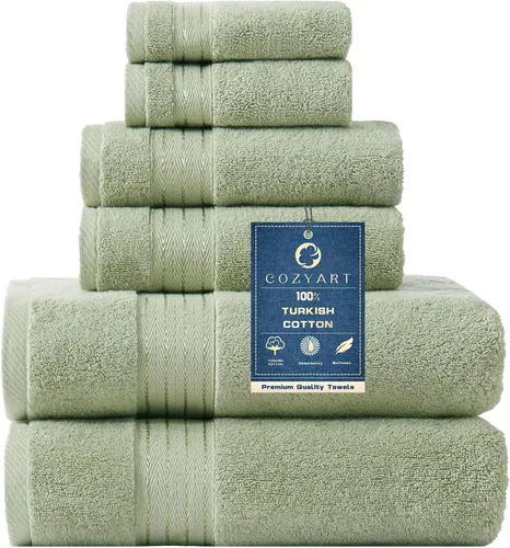 Vista 74 de COZYART - Juego de 6 toallas de baño de algodón turco, color azul claro, suaves, altamente absorbentes y duraderas, 19.17 oz/yd², incluye 2 toallas