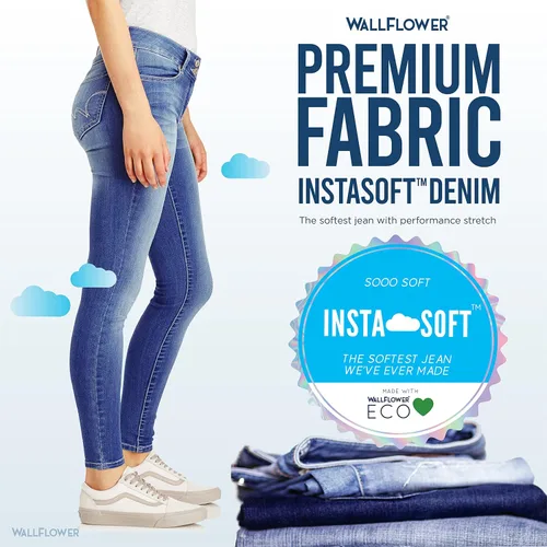Vista 6 de WallFlower Jeans ultra ajustados Insta Soft Juniors de tiro medio para mujer (estándar y extragrande)