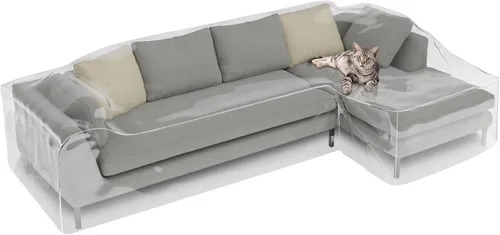 Vista 9 de Fanfanwin Funda transparente para sofá en forma de L de 106" x 59" x 42" Funda gruesa y resistente impermeable de vinilo para sofá seccional