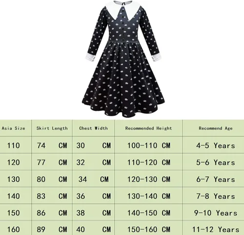 Vista 2 de Trodier Wednesday Addams - Vestido de disfraz para niñas, vestidos de cosplay elegantes para niños, disfraz de Halloween, vestidos de fiesta