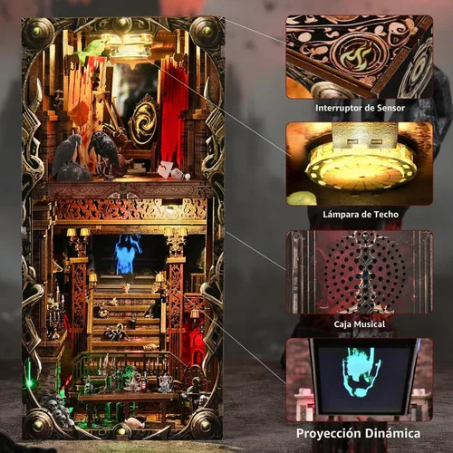 Vista 8 de Kit de Rincón de Libro Espeluznante DIY, Casa de Muñecas en Miniatura Rompecabezas 3D de Halloween, Rompecabezas de Madera 3D de Terror Aterrador