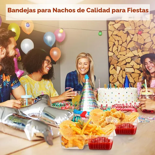 Vista 6 de Vesici 100 Piezas Bandejas de Nachos Desechables de 12oz de 2 Compartimentos Bandeja de Comida y Aperitivos Suministros para Puesto de Concesión