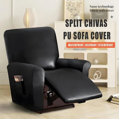 Vista 2 de JOKIVTOU Funda elástica de piel sintética para sofá reclinable de 1/2/3 asientos, con bolsillos laterales, impermeable, funda para sofá reclinable