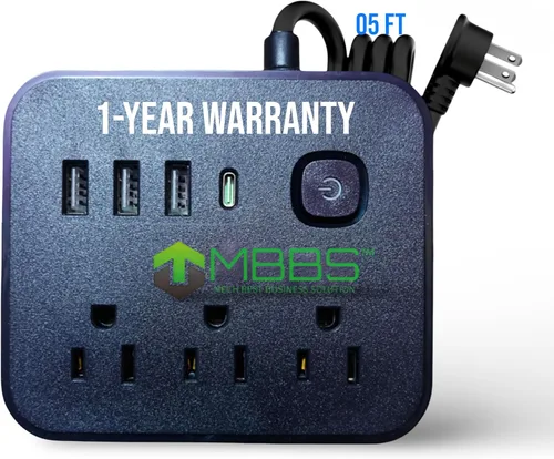 Vista 11 de Regleta de protección contra sobretensiones de 4 pies con USB C, protección 1200J, cable de extensión resistente, (7 en 1), 3 salidas de CA, 4