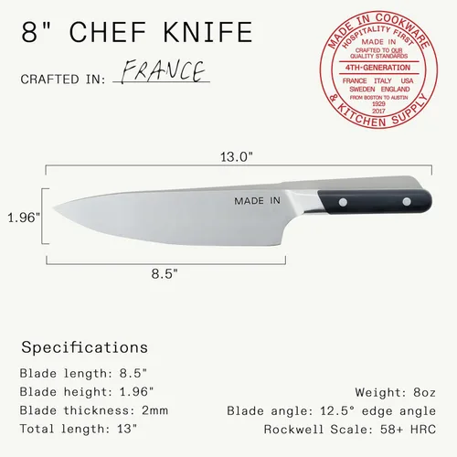 Vista 5 de Made In Cookware - Cuchillo de chef de 8 pulgadas - Fabricado en Francia - Espiga completa con mango negro de trufa