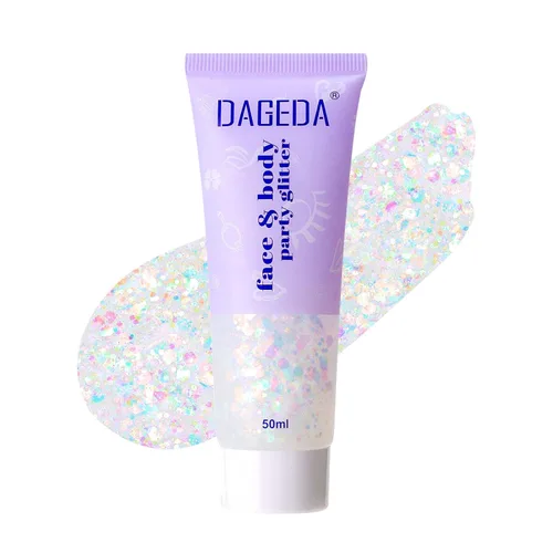 Vista 17 de DAGEDA Gel de purpurina corporal, lentejuelas de gel corporal con purpurina para la cara, sombra de ojos líquida, purpurina gruesa para cara, Negro