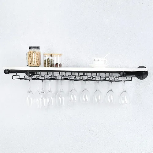 Vista 7 de Estante de vino industrial montado en la pared con soporte para 5 vidrios,Estante flotante para copas de vino,Estantería de tubo de 24 pulgadas
