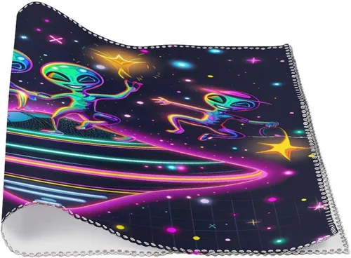 Vista 3 de Spaceship Alienes Rave - Juego de 6 manteles individuales resistentes lavables para decoración de mesa de cena y fiesta