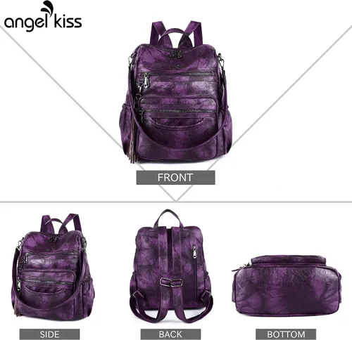 Vista 52 de Bolsos mochila monedero de piel sintética para mujer, bolsas con zíper, mochilas de hombro casuales