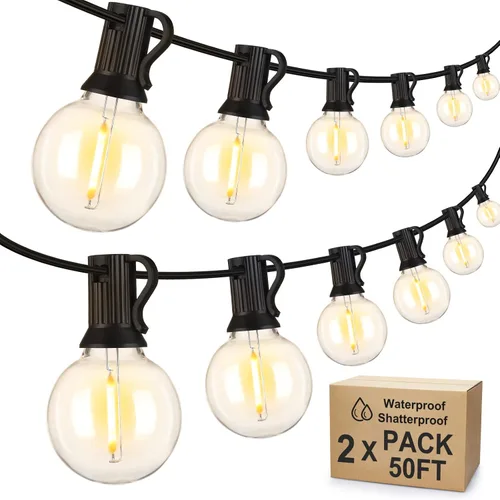 Vista 14 de Mlambert - Cadena de luces para exteriores de 50 pies, luces de globo G40 para patio con 25+2 bombillas LED impermeables y a prueba de roturas