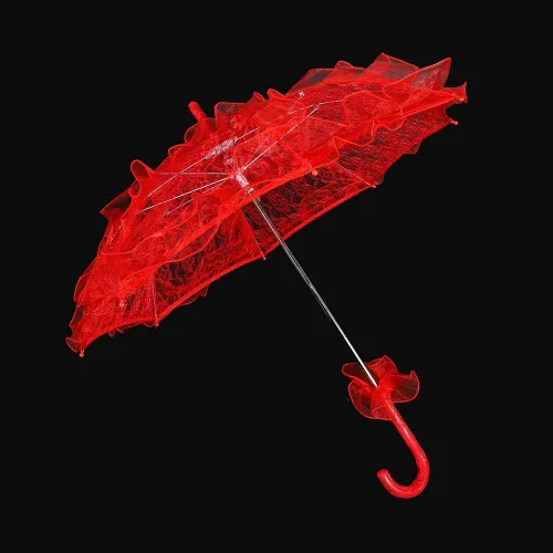Vista 8 de Fdit Paraguas de algodón con encaje nupcial para bodas fiestas bailar fotografía accesorio rojo