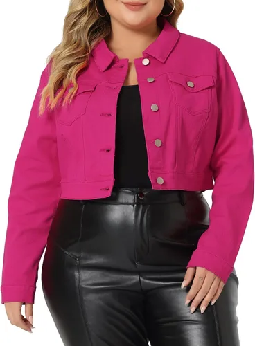Vista 21 de uxcell Chaquetas de mezclilla cortas con botones de talla grande para mujer con costuras 2025
