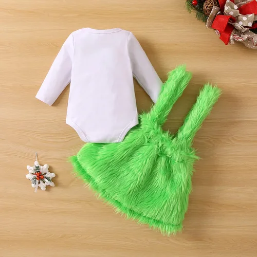 Vista 3 de Zempertoopa Disfraz de bebé niño niña El bebé que robó trajes de Navidad, fiesta de cosplay de Navidad, pantalones de piel verde, conjunto de falda