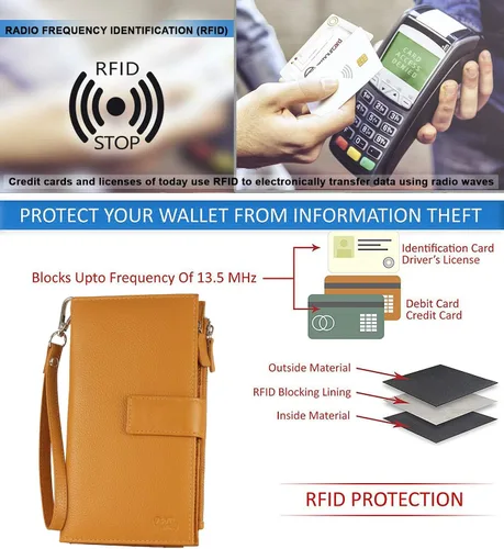 Vista 7 de Mou Meraki - Cartera organizadora de piel auténtica con bloqueo de Rfid para mujer